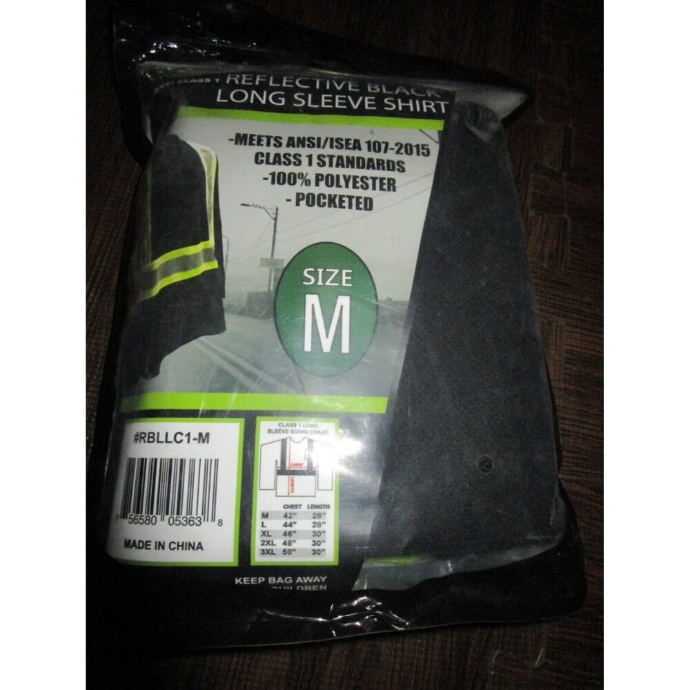 Forester Men's Class 1 Reflective Black Long Sleeve Safety T-Shirt Medium